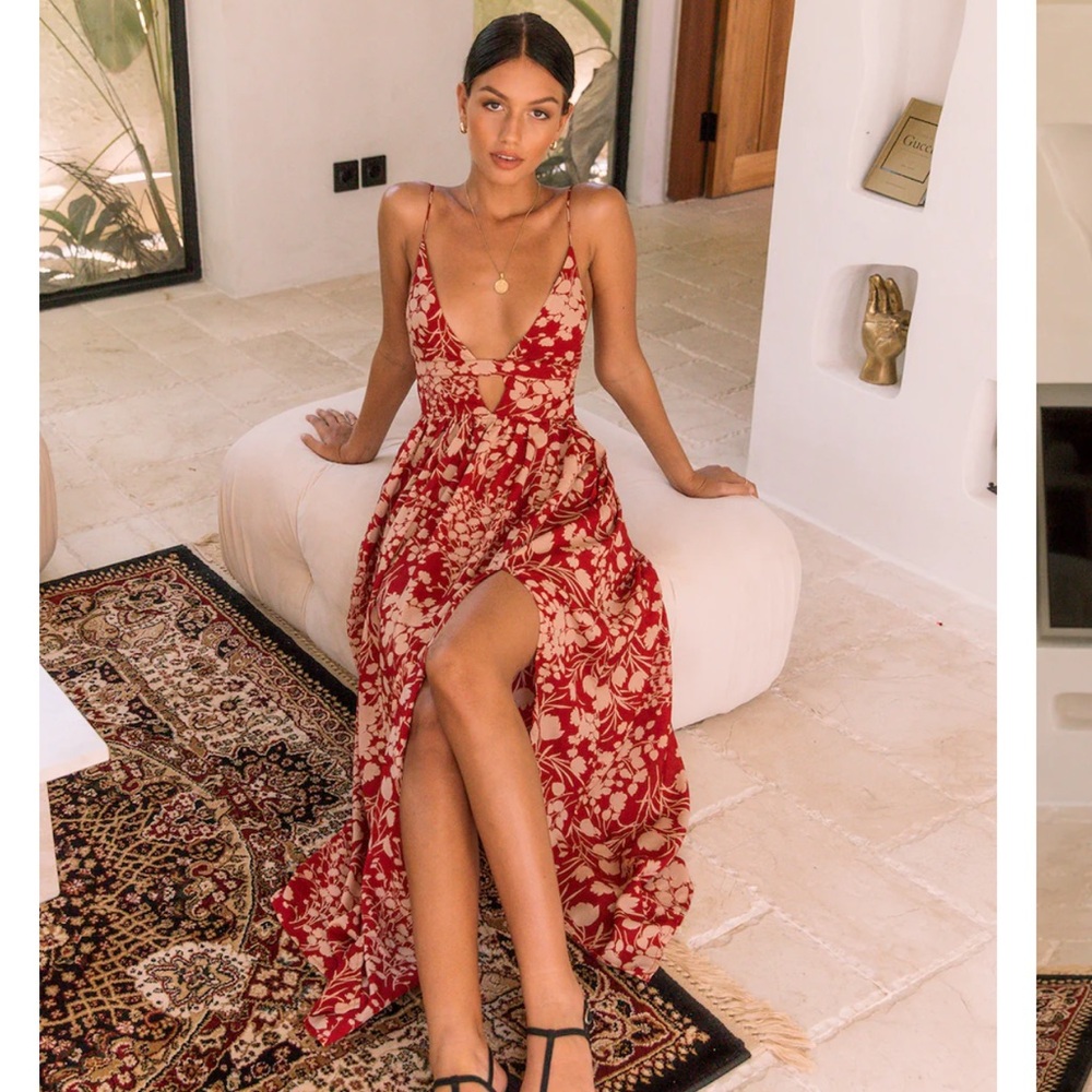 Hello Molly Elegant Red and Cream Floral Dress